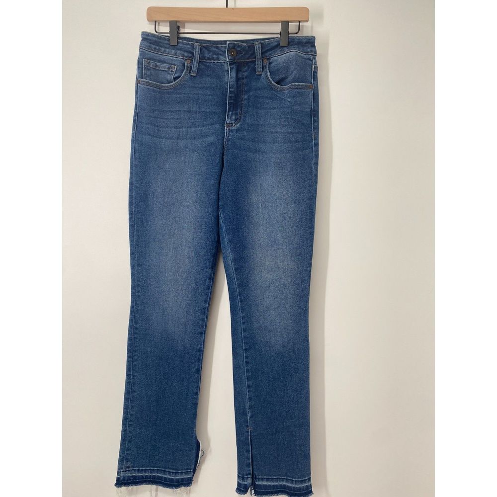 Max Studio Indigo Women's High Rise Slim Straight Jean Raw Hem Sz 10